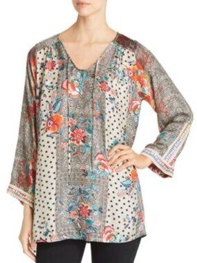 JOHNNY WAS floral & dot print silk Jolie tunic top sz 1x